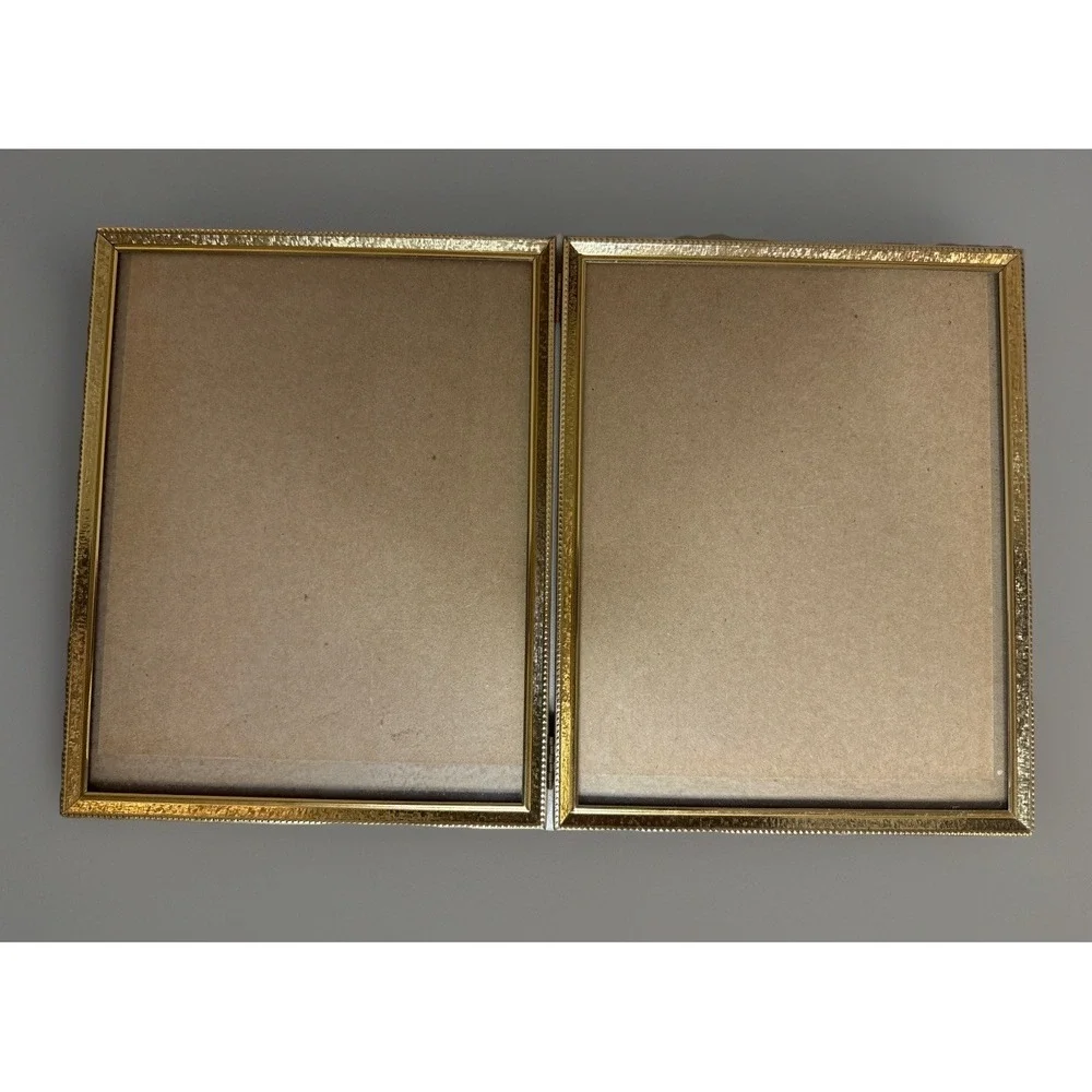 Vintage Gold Metal Double Picture Photo Frame Ornate 8x10 Red Felt Back Glass